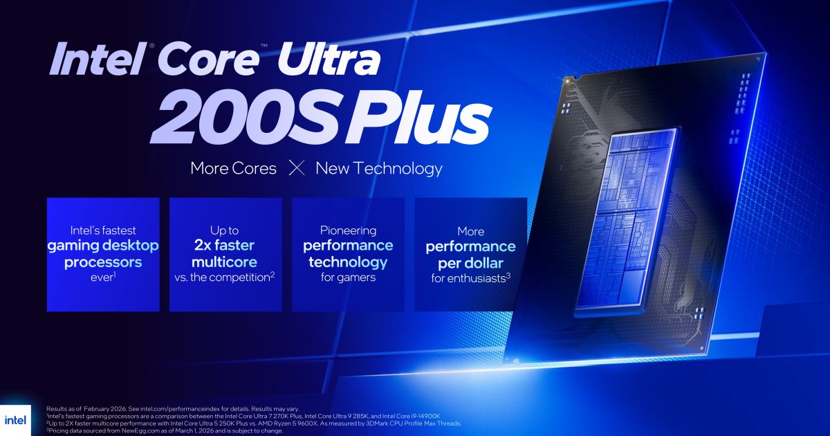 Intel更新Arrow Lake家族陣容，首波推出2款Core Ultra 200S Plus系列處理器