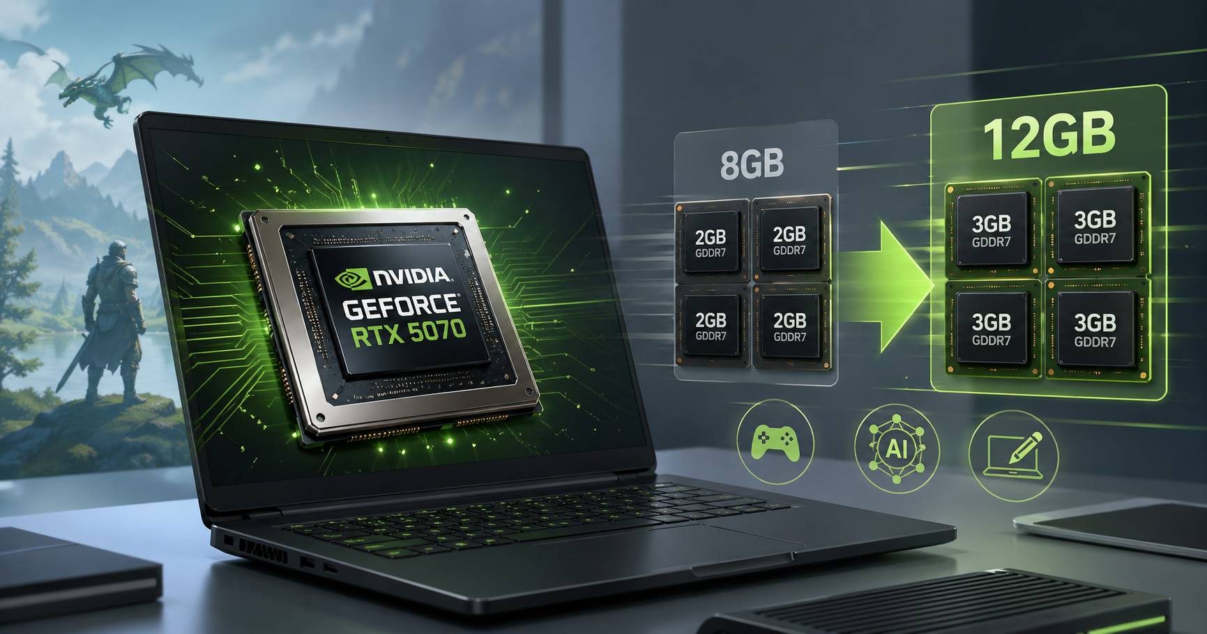 VRAM 焦慮終結？Nvidia 悄悄發表 RTX 5070 12GB 筆電顯卡：採用 3GB GDDR7 模組解決供應鏈難題
