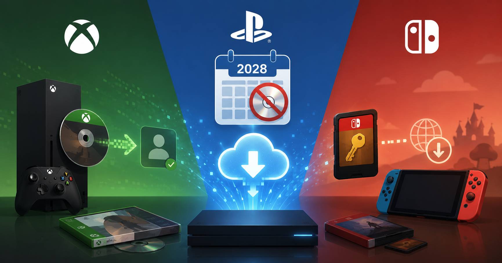 實體遊戲真的要走入歷史？Xbox 測試實體光碟轉數位、PlayStation 宣布停產光碟，任天堂鑰匙卡走模糊路線