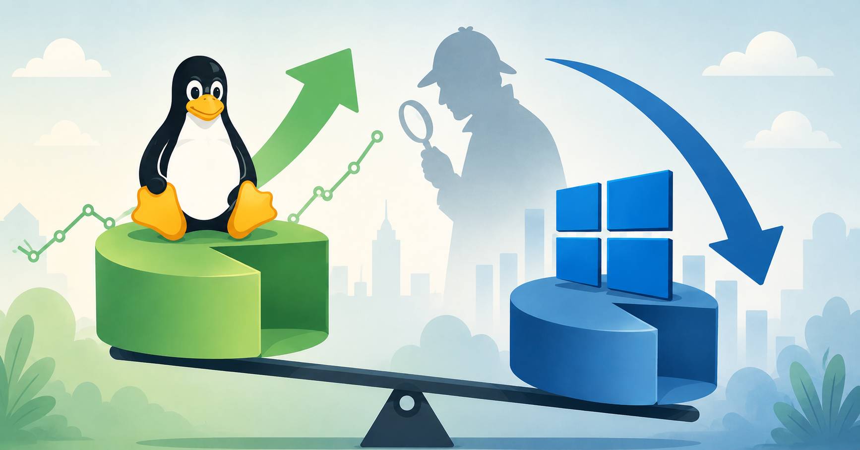 Linux 市占率突然翻倍、Windows 跌破六成？最新數據背後恐另有原因