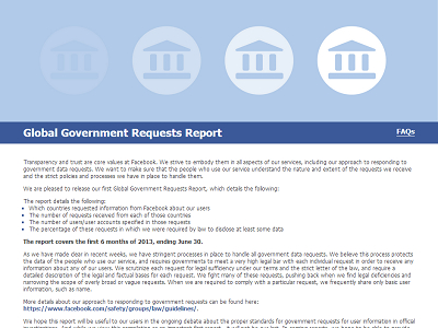 Facebook 公佈全球政府資料要求報告，美國請求次數最多、台灣也請求調查了 329 個帳戶
