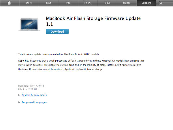 Macbook Air 2012 年中版爆出現部分 SSD 問題，請更新韌體檢查