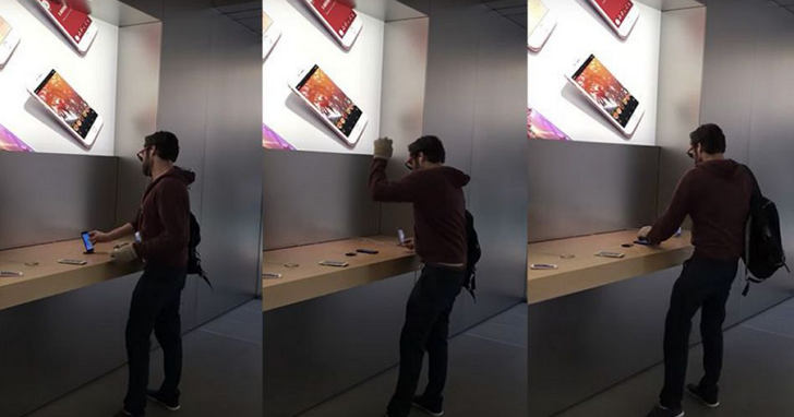 法國Apple Store遭一位顧客怒砸整間店的iPhone，理由是蘋果拒絕賠償他的損失