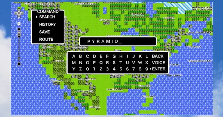 他將Google地圖移植成任天堂版8位元版，RPG風格地圖可以在主機上操控縮放