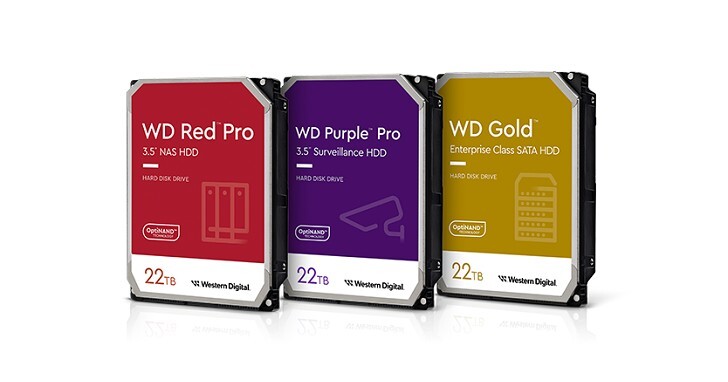 Western Digital 宣布推出 22TB 容量的 WD Gold、WD Red Pro 和 WD Purple Pro 硬碟