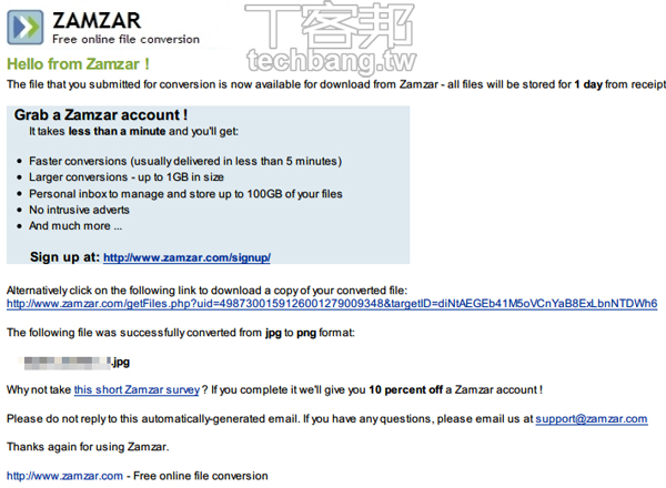 Zamzar：影音、圖片、文件直接線上轉檔