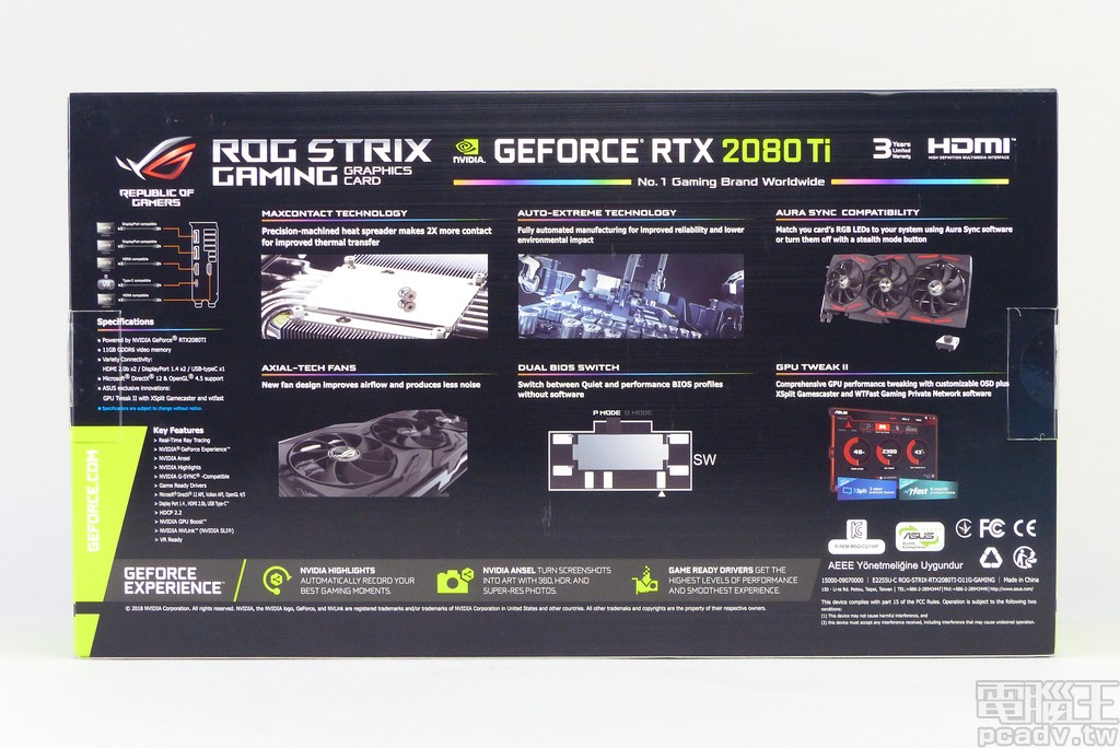 金屬強化框架避免下垂，Asus ROG-STRIX-RTX2080TI-O11G-GAMING 雙風扇