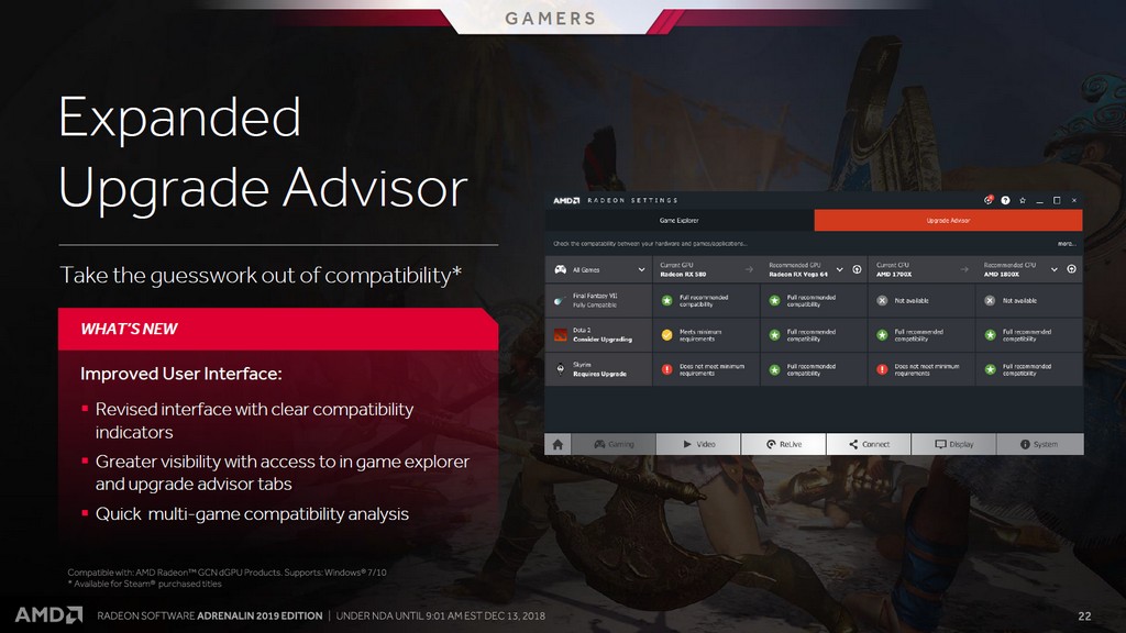 感受到電腦執行遊戲不夠力，卻又不知該升級何項硬體時，Upgrade Advisor 升級顧問可以提供多種硬體等級與遊戲交叉配對，提供玩家硬體建議