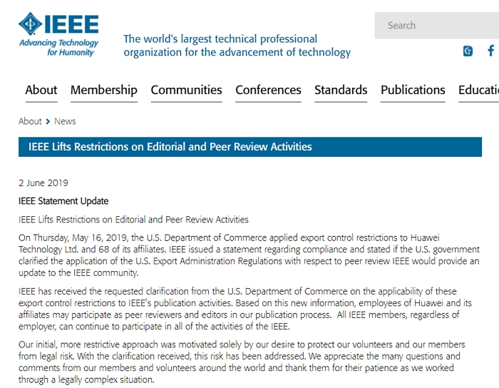 IEEE發表聲明，解除對華為的編輯和同業評審活動限制 | T客邦