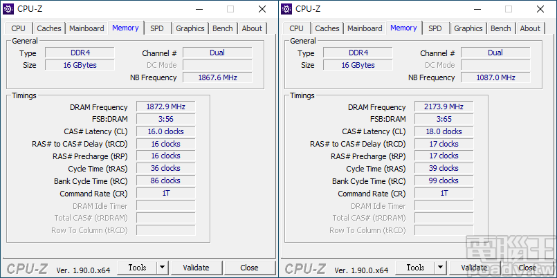 ▲ Fury DDR4 RGB DDR4-3466 8GB 記憶體模組搭配 Ryzen 9 3900X 和 GIGABYTE AORUS X570 Master 主機板，同樣使用 1.4V 可超頻至 DDR4-4333 18-17-17-39 1T，或是於 DDR4-3733 將時序壓低至 16-16-16-36 1T。