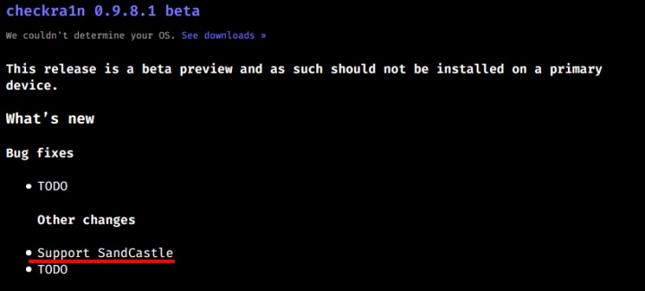 從Checkra1n的更新公告也提到在0.9.8.1版支援了Sandcastle。