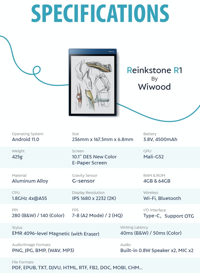 Reinkstone R1彩色10吋電子閱讀器，搭載Android 11系統、價格約台幣