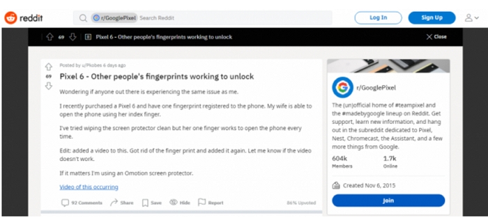 Pixel 6指紋解鎖不安全，用戶發現老婆沒登錄也能用指紋解鎖他的Pixel 6？