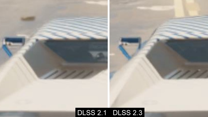 DLSS 2.3透過改善動態向量預測，達到強化畫質並減少鬼影的效果。