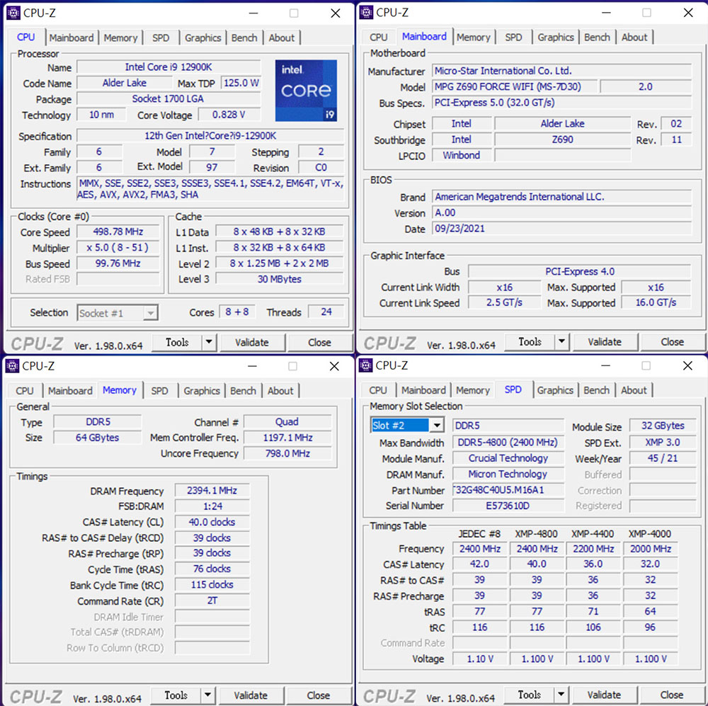 透過 CPU-Z 來查看 Genuine 捷元宙斯機 BTO 選用的 Intel Core i9-12900K 的規格，以及主機板與記憶體…等詳細規格。