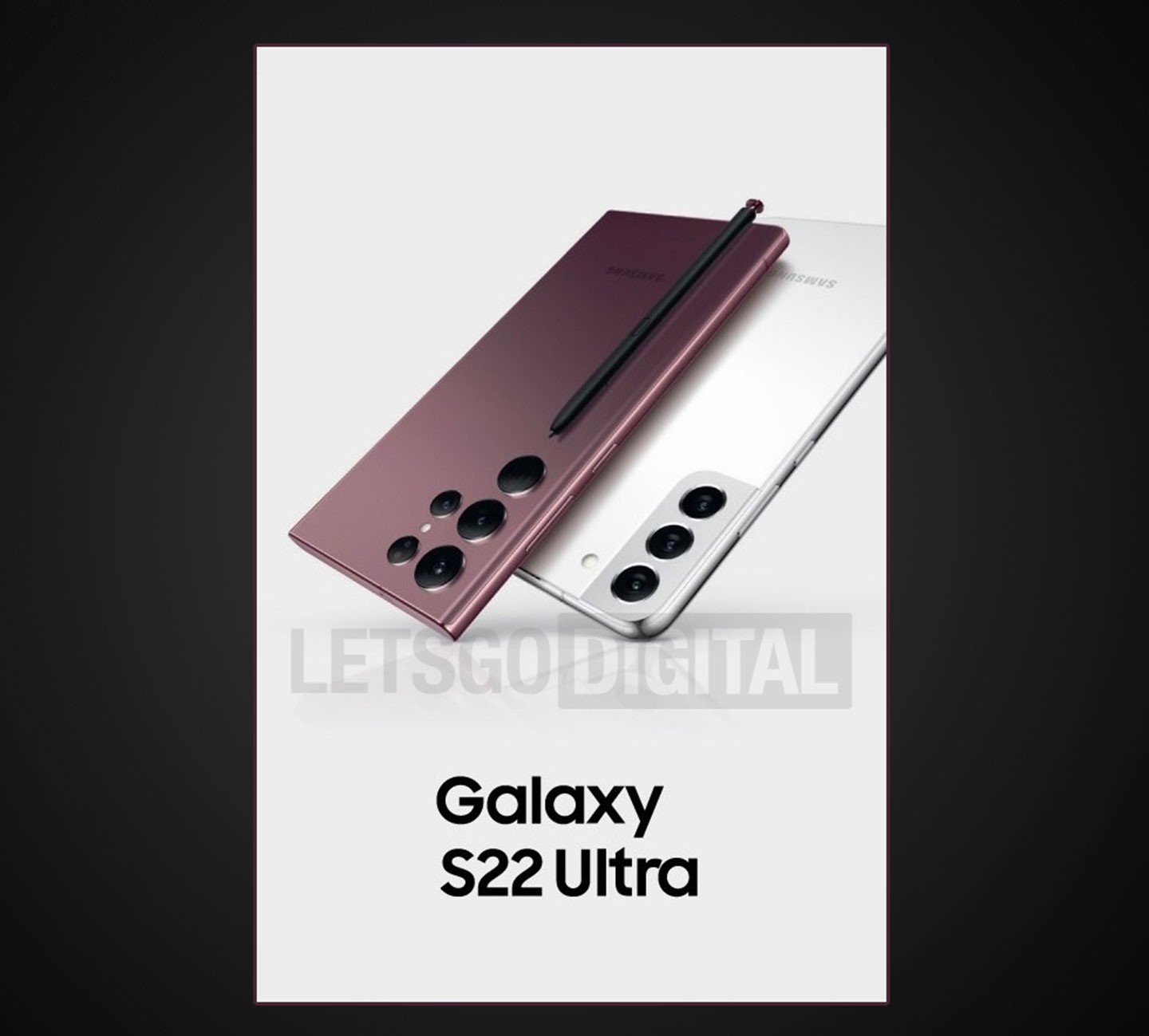 荷知名科技媒體 LetsGoDigital 宣稱從獨家管道取得三星 Galaxy S22 Ultra 的官方宣傳海報，海報同樣可以看到 S Pen 的身影，而且跟 Galaxy Note 20 Ultra 的內建式 S Pen 造型相同。