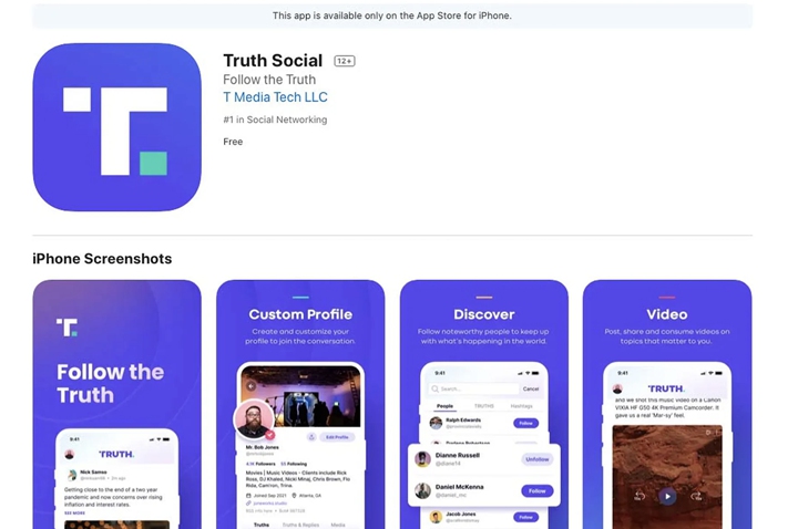 Truth Social APP在Apple應用程式商店的頁面