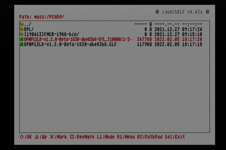 者在這次的教使用OPL v1.2.0-Beta-1830-dbe83b6版。安裝方式為透過LaunchELF將OPL主程式從隨身碟複製到PS2記憶卡的根目錄即可。