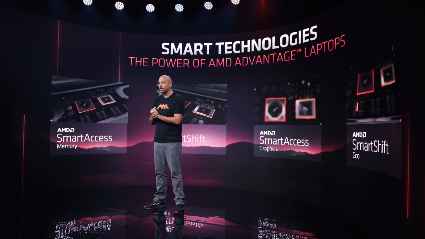 AMD遊戲解決方案與行銷架構長Frank Azor說明目前AMD推出的SmartAccess Memory、SmartShift、SmartAccess Graphic技術。