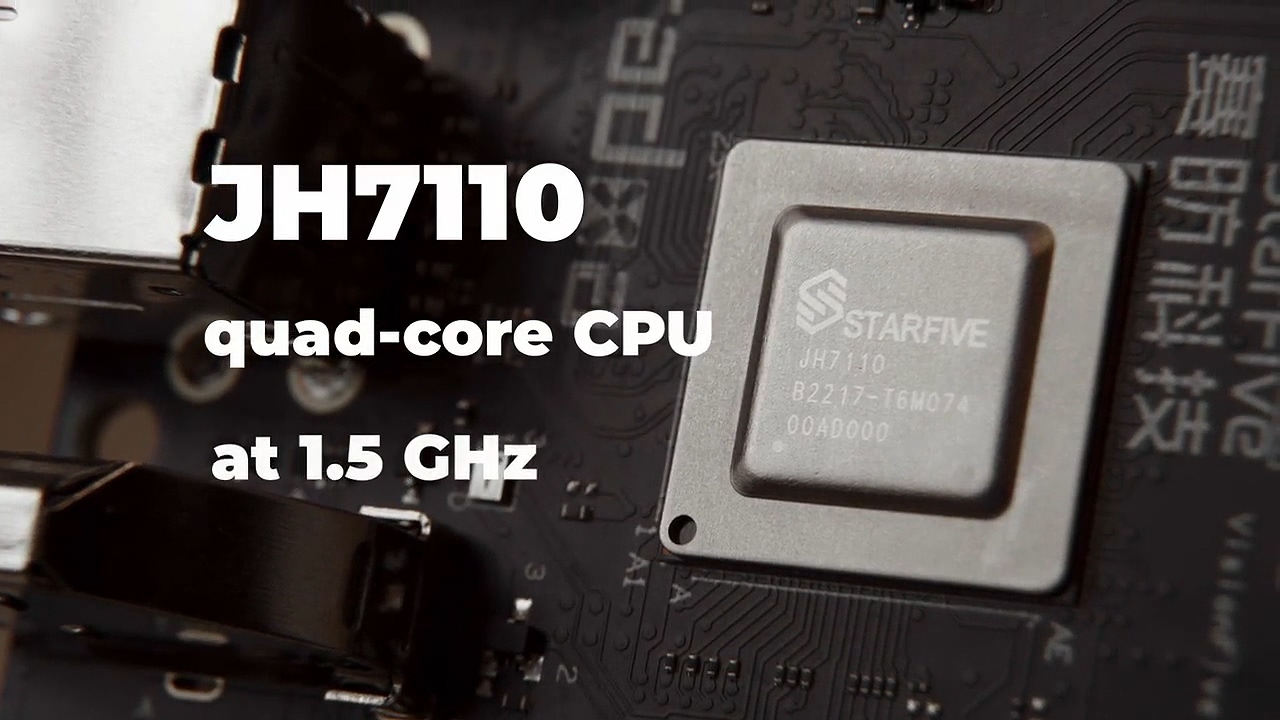 VisionFive 2採用StarFive JH7110 SoC，具有4個時脈達1.5GHz的64bit RISC-V架構SiFive U74處理器核心。