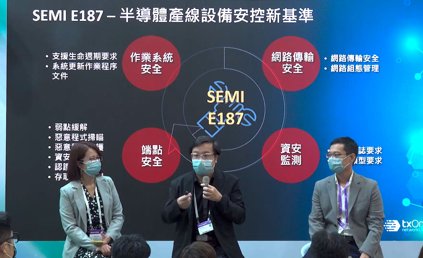 TXOne 劉大川首解決方案架構師針對最新發佈的 SEMI E187 資安標準進行說明。
