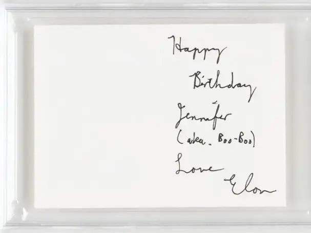 馬斯克寫給格溫的生日賀卡。馬斯克當時似乎稱呼他的女友為“親愛的”(Boo-Boo)。