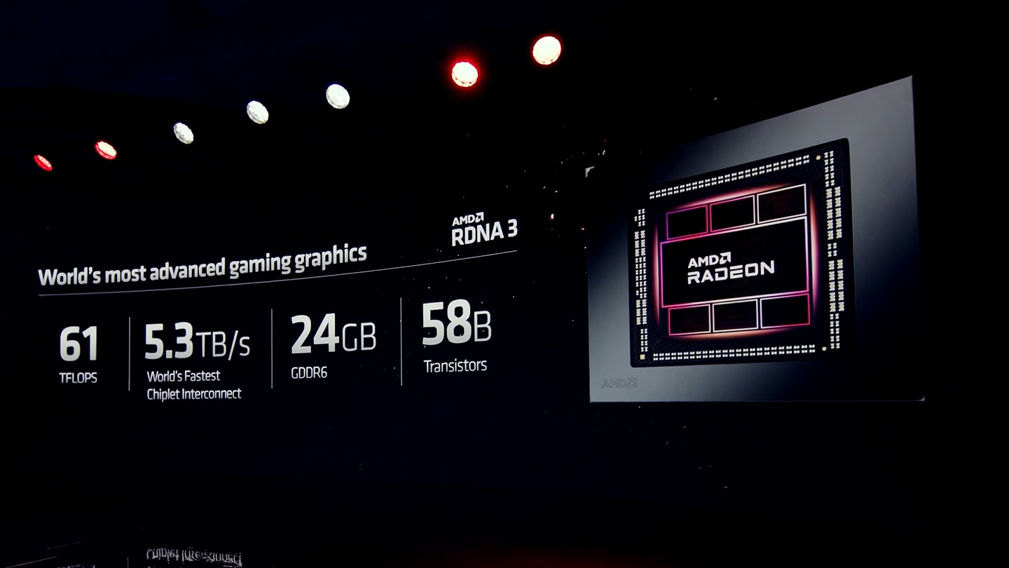 Radeon RX 7900 XTX的原生運算效能為61TFLOPS。對照之下NVIDIA GeForce RTX 4080 / RTX 4090分別為48.7 / 82.6TFLOPS。