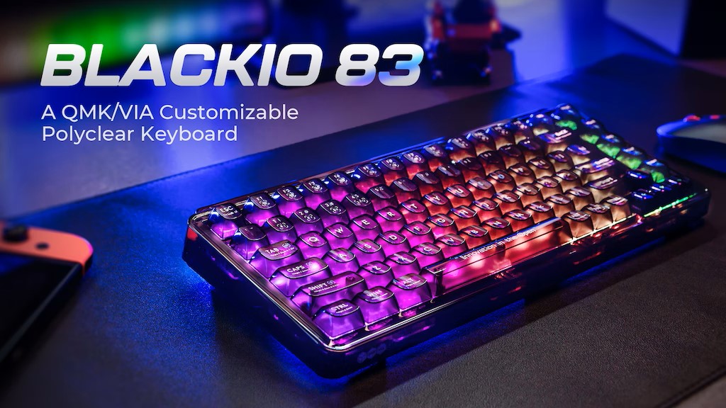 BlackIO 83是款具有83鍵的小尺寸鍵盤，並採用造型特殊的透明鍵帽。