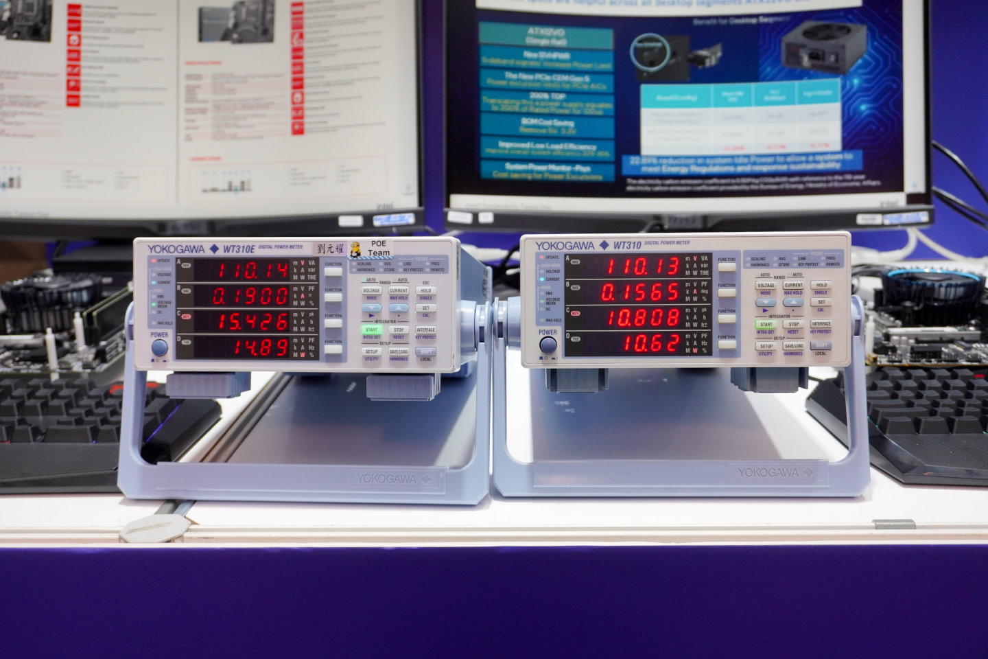 ATX 12VO的桌上型電腦（右）在閒置時平均全機功耗為10.808W，而使用傳統電源的電腦（左）則為15.426W。