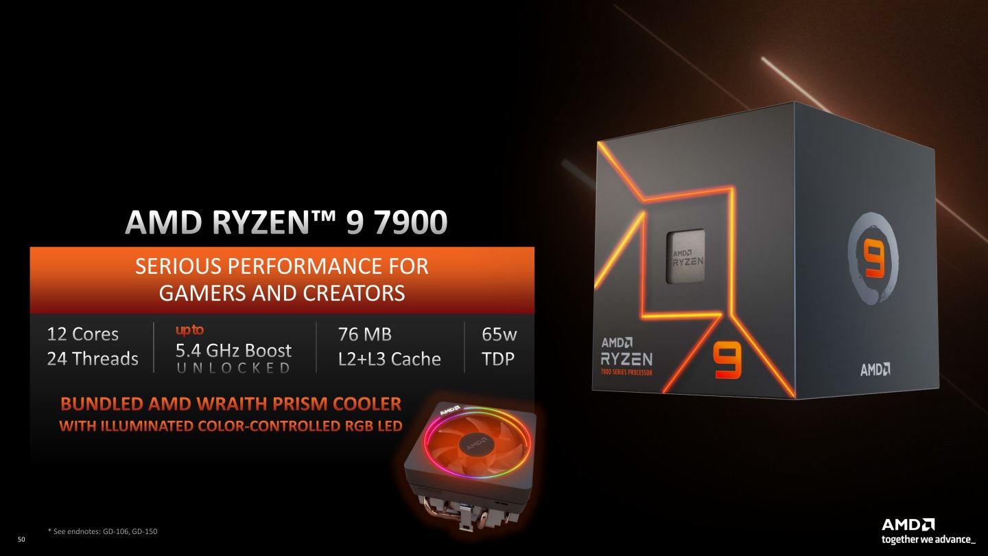3款非X版處理器盒裝版都會附上散熱器，Ryzen 7 7700、Ryzen 9 7900將會附上圖具有RGB燈光的Wraith Prism。