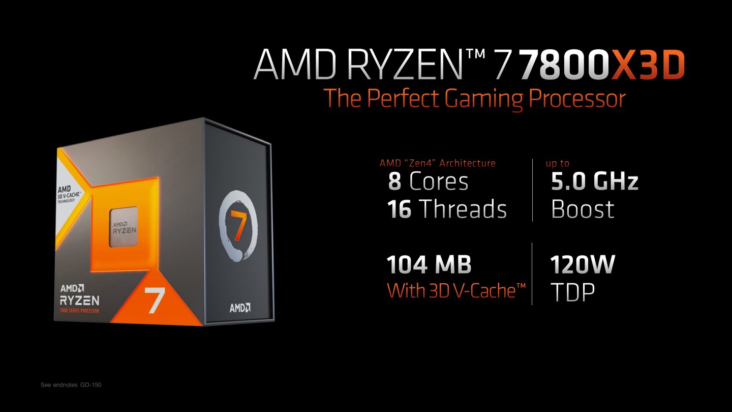 Ryzen 7 7800X3D為8核16緒配置的處理器，最高Turbo時脈可達5.0GHz，並具有8MB + 96MB的L2、L3快取記憶體。