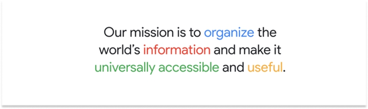 Google使命宣言：整合全球資訊，供大眾使用，使人人受益