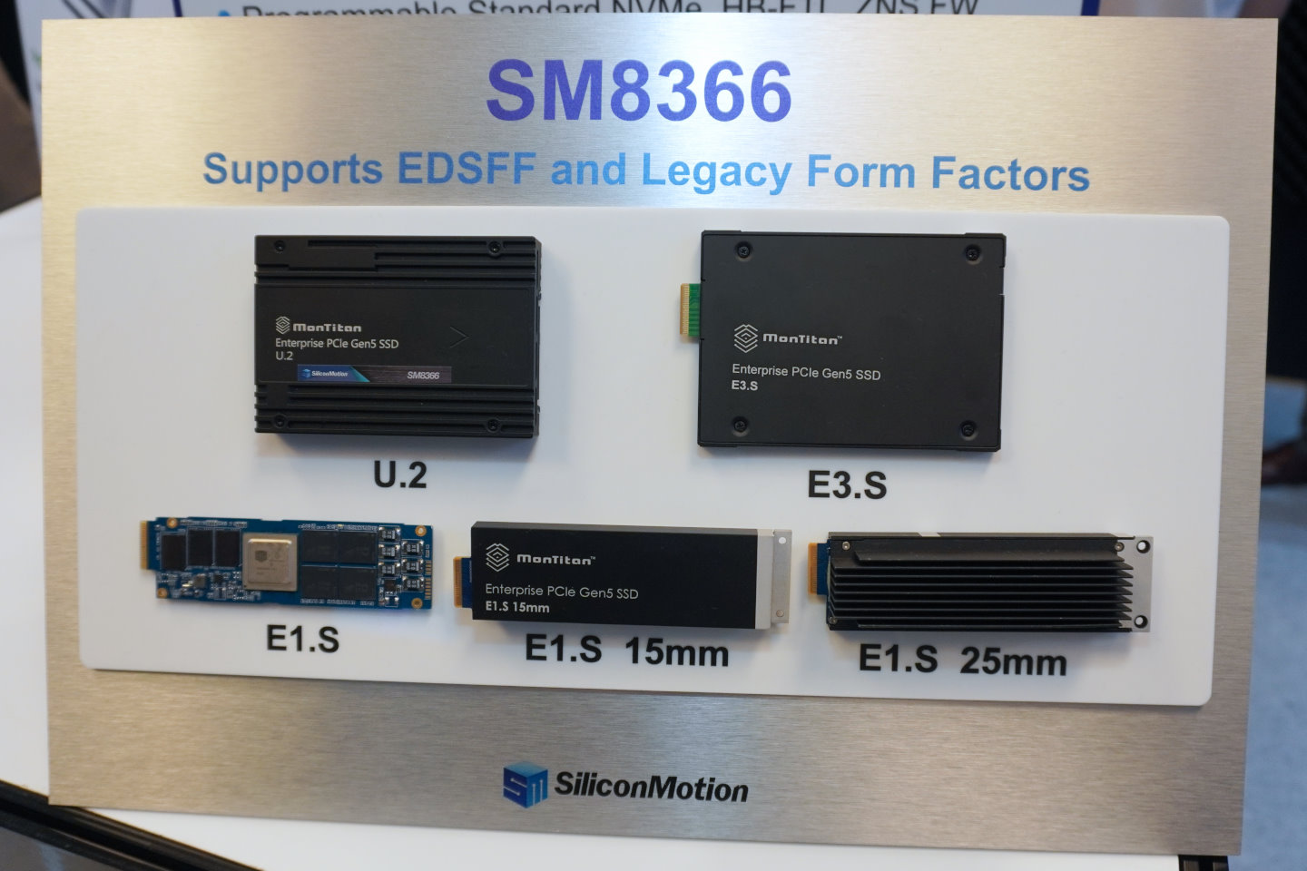 載SM8366控制器的固態硬碟能夠做成U.2、E1.S、E1.S 15mm、E1.S25mm、E3.S尺寸。