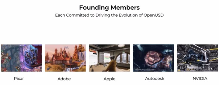 AOUSD的創始成原包括Pixar、Adobe、Apple、Autodesk、NVIDIA公司。