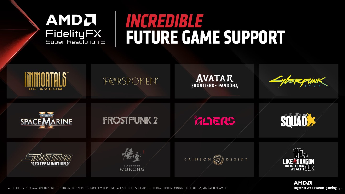 AMD也預告未來將有更多遊戲支援FSR 3。