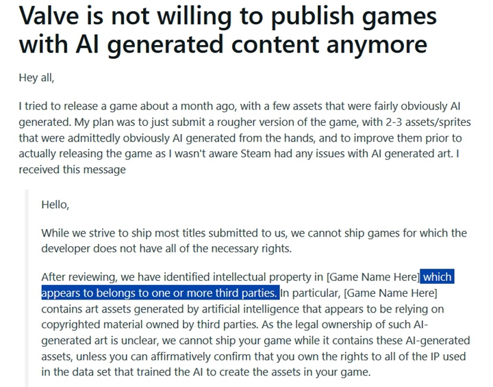 獨立遊戲讓玩家自行決定是否要開啟ChatGPT選項來替換NPC對話，結果被Steam下架