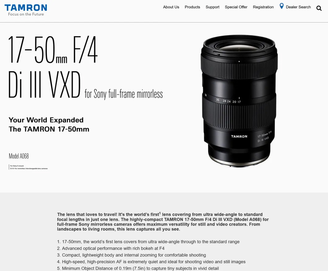 TAMRON 17-50mm F/4 Di III VXD（A068）將於10月19日發布？以及更多細節流出