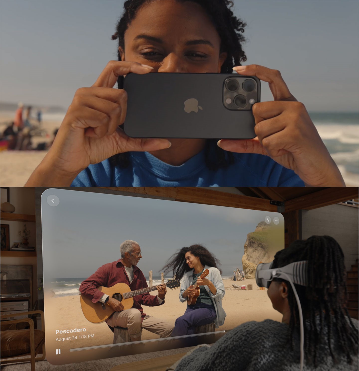 iPhone Pro 支援全新的「空間影像」功能，可拍攝出適用於 Vision Pro 的真實影片。