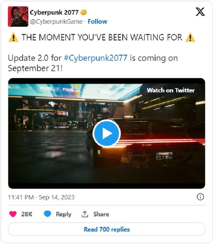 《電叛客 2077》預告，將在下周迎來 2.0 大型更新