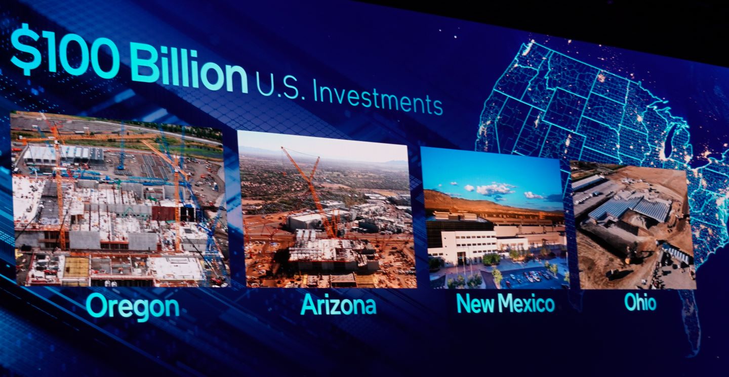 Intel在美國投資1千億在奧勒岡、亞利桑那、新墨西哥、俄亥俄地建晶圓廠，強化美國本土供應鏈。