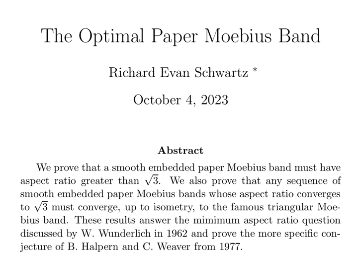 論文連結：The Optimal Paper Moebius Band