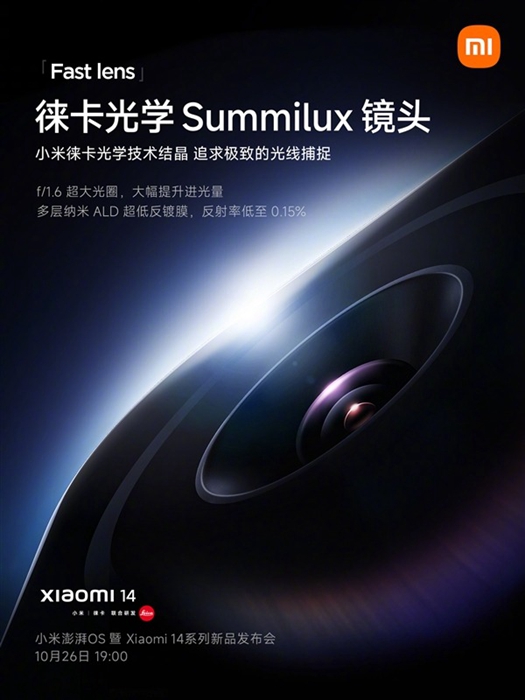 小米14預告迄今最完美徠卡Summilux鏡：f/1.6超大光圈，配「光影獵人」感光元件