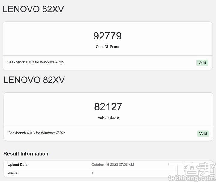 利用 Geekbench 6 進行測試，選定於 NVIDIA GeForce RTX 4060 進行測試，在 OpenCL 測試獲得的分數為 92,779 分；在 Vulkan 測試獲得的分數為 82,127 分。