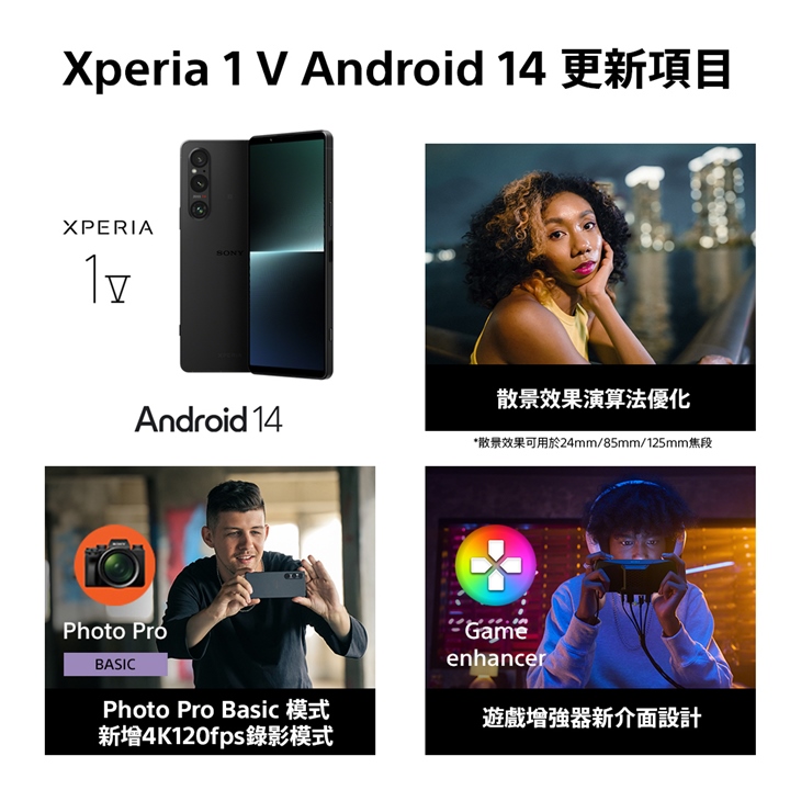 Sony Xperia 1 V 式在台支援最新 Android 14，散景演算法升級、相機及遊戲增強器使用介面優化