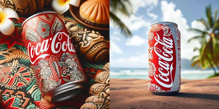 範例四 prompt：A Coca Cola ad, featuring a beverage can design with traditional Hawaiian patterns