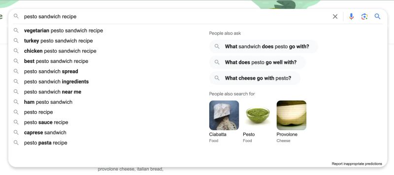 在Google瀏覽器上搜尋"香蒜三明治食譜"的截圖