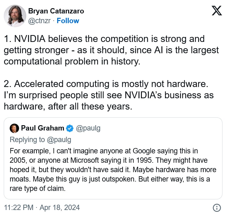 NVIDIA不會永遠在AI領域領先，高層重申公司業務不僅限於硬體