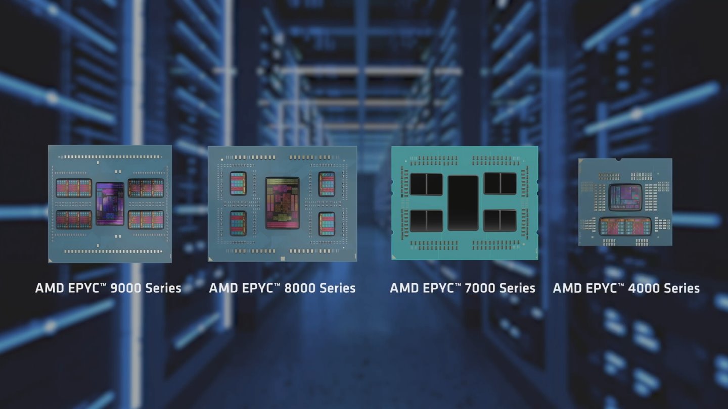 AMD 具有多個EPYC系列產品，旗艦款9000系列為企最佳運算效能。8000系列則有較佳電力效率，適合邊緣運算、電信備應用。7000系列則為主流定位，提供高擴展性。4000系列則為小型企提供最佳性價比選擇。