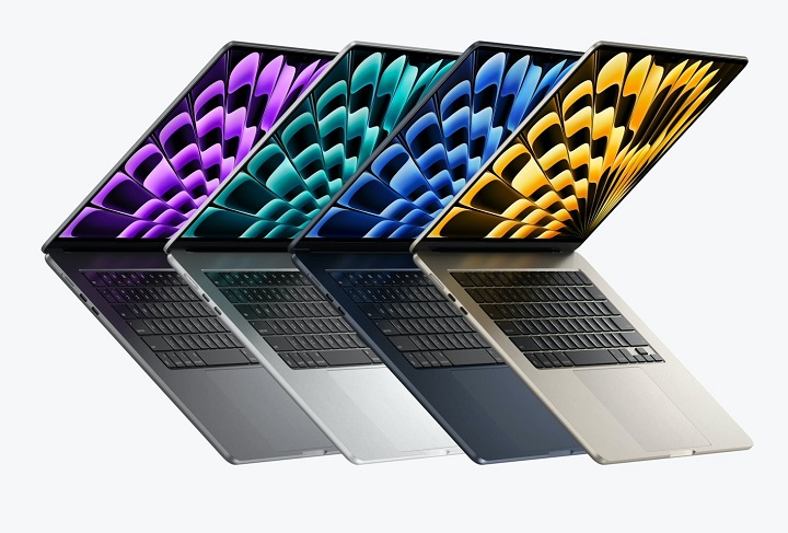 M3 版 MacBook Air 15 有四種顏色可選擇，除了銀色和太空灰色之外，也有午夜色和星光色，當，這次午夜色強調採用突破性陽極處理密封技術，以減少指紋沾染的問題。