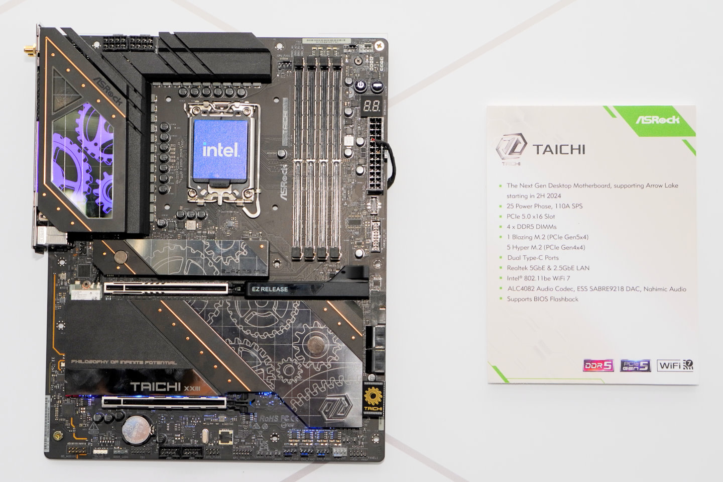 下代Taichi一樣會有非水冷的版本，提供1組PCIe Gen 5x4與5組PCIe Gen 4x4 M.2插槽。